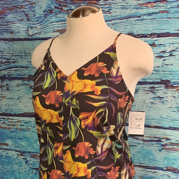 Hurley V-Neck Sleeveless Cotton Blend Floral Sundress - Picture 3 of 7
